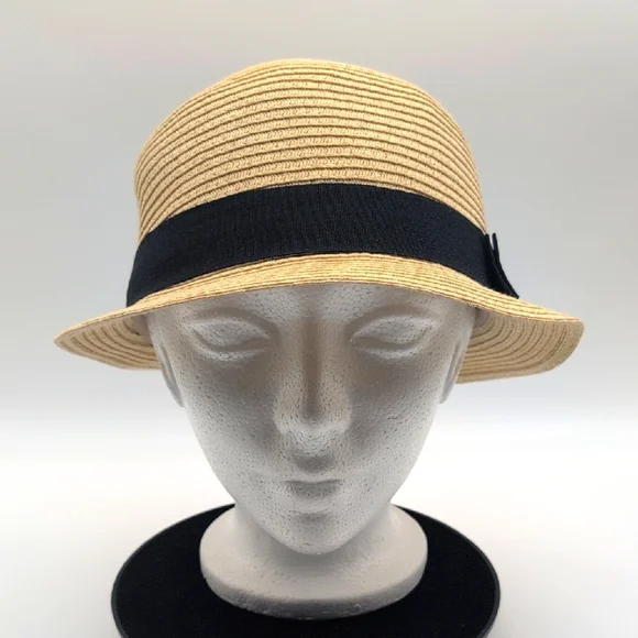 Expressions| Vintage Tan Straw Hat with Black Band - Picture 1 of 11